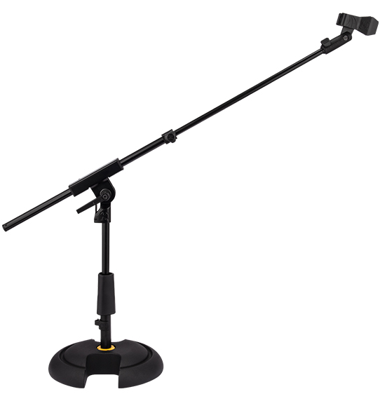 LOW PROFILE MICROPHONE STAND WITH TELESCOPIC BOOM ARM